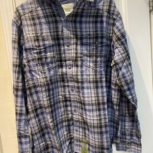 Ecoths‎ Western Style Blue Plaid Pearl Snap Front Xl Organic Cotton  3762